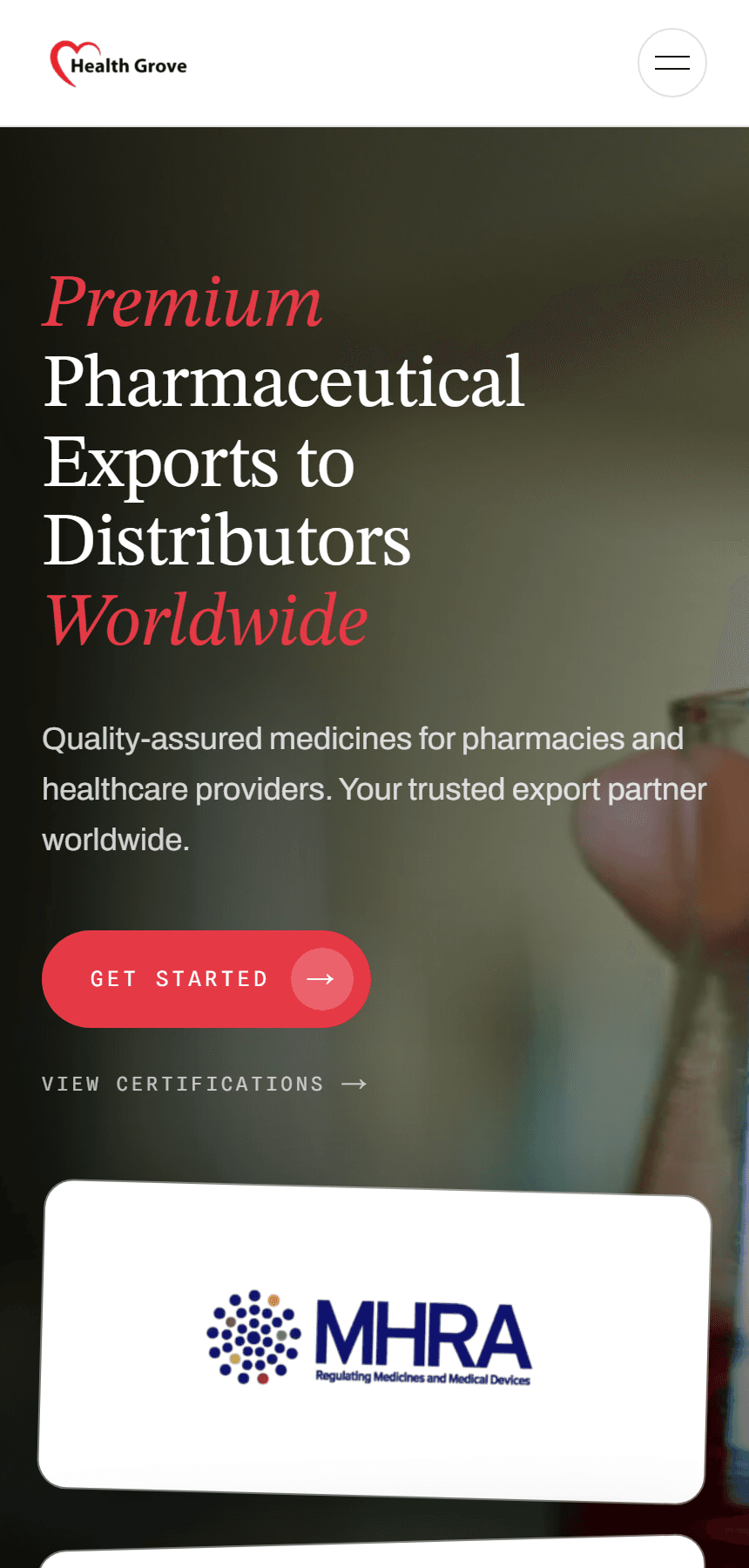 Health Grove website on mobile